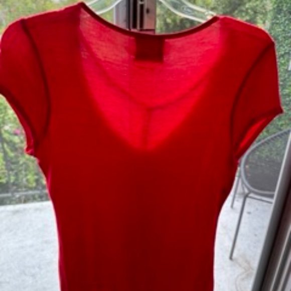 Pen and Paper Womens T-Shirt Red Short Sleeve Scoop Neck Cutout - Picture 2 of 2